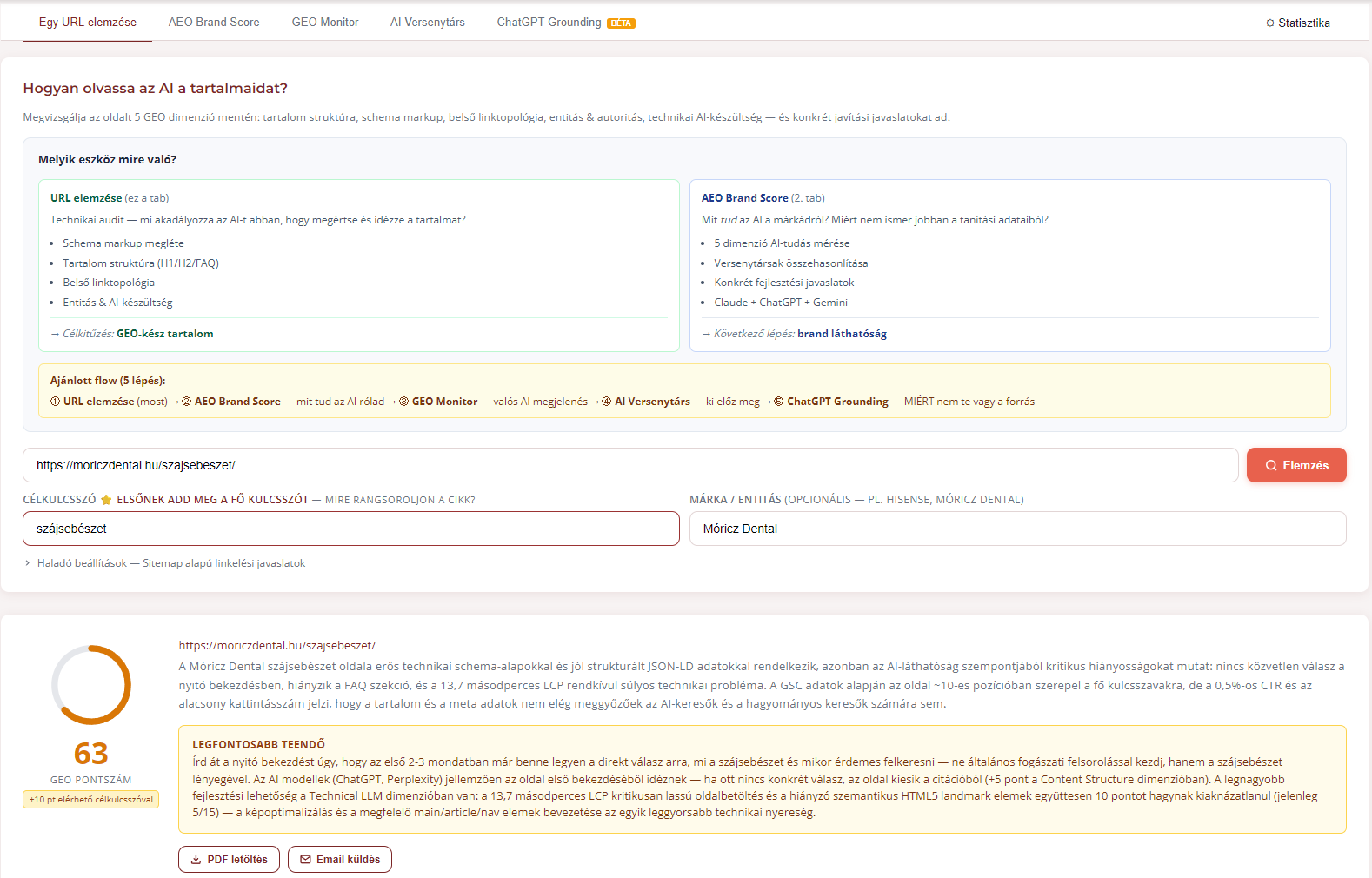 Visibilizer SEO/GEO ezsköz online felülete